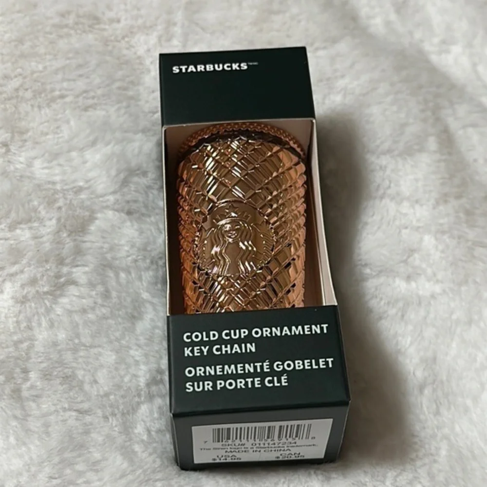 Starbucks Holiday 2023 Metallic Mirror Rose Gold Jeweled Ornament / Key Chain
